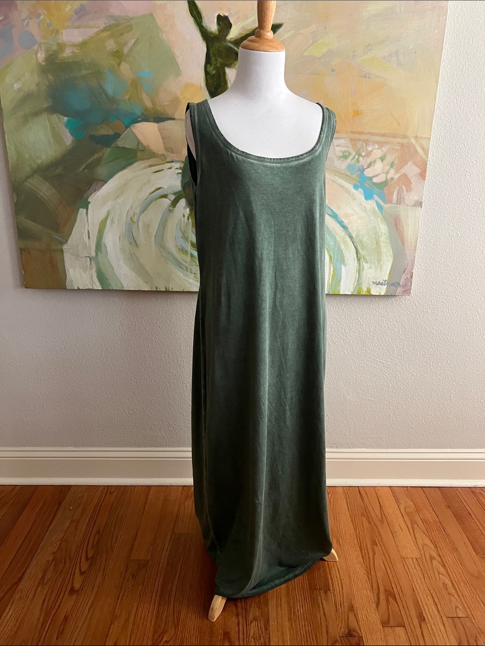 Peruvian Connection Vintage Wash Pima Tank Dress Green Size L